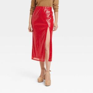 Women's Sequin A-Line Midi Skirt - A New Day Red L